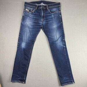 Diesel Jeans Men 32 (Fits 35x30) Blue Slim Stretch Distressed Dark Wash Denim